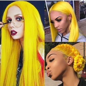 22inch Yellow Silky Long Straight Lace Front Wigs